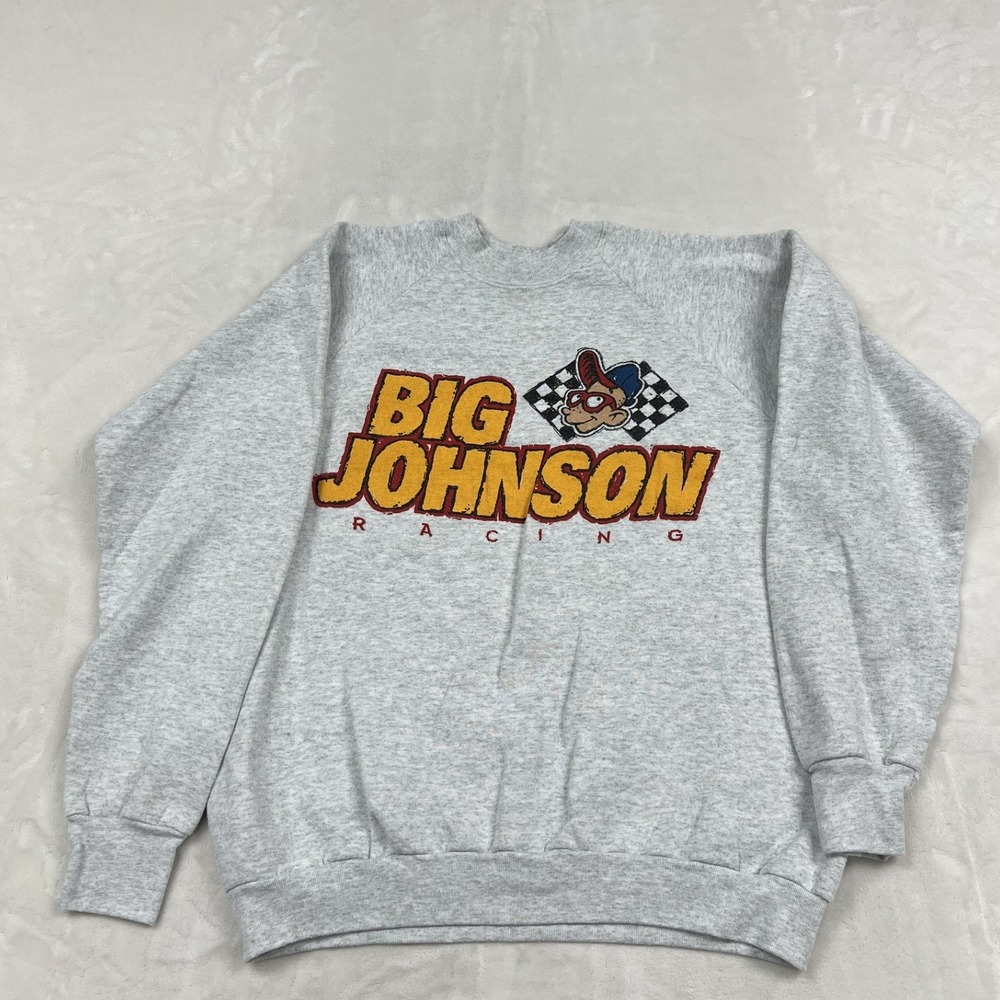 Big Johnson Sweatshirt Mens XL Gray Racing Graphic Fruit of the Loom USA Made